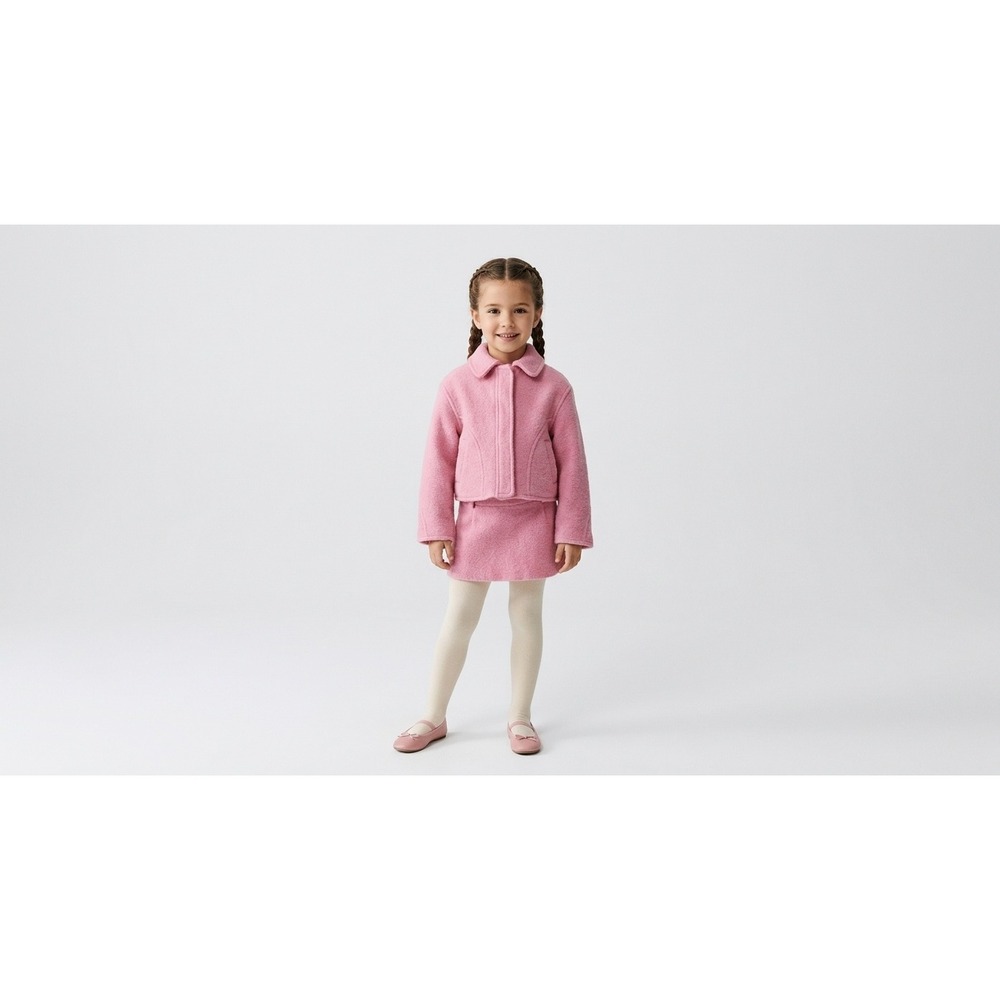 Zara Skirt Suit Set Girls 4-5 Pink Excellent Wool Blend Preppy Classic